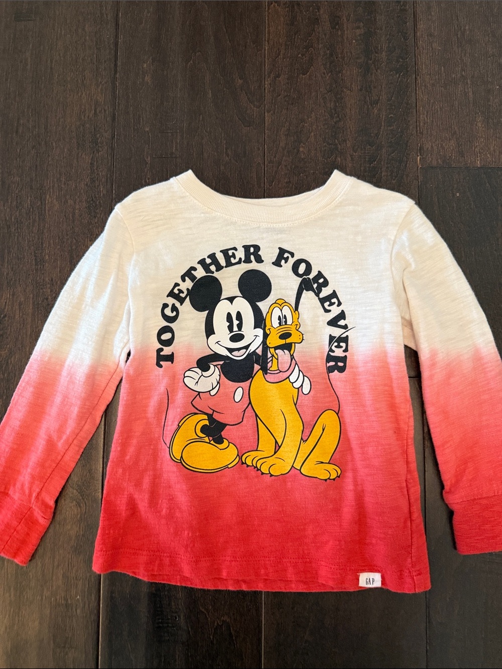 Gap Disney Mickey & Pluto Long-Sleeve Ombre Top - White to Red